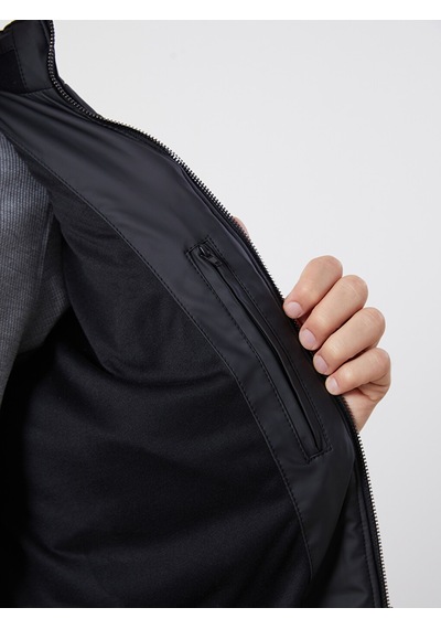 Lcw Vision Siyah Slim Fit Dik Yaka Erkek Deri Görünümlü Mont