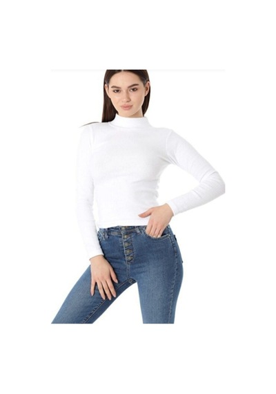 Unika Boutique Kadın Uzunkollu Yarım Balıkçı Licralı Penye Badi Beyaz