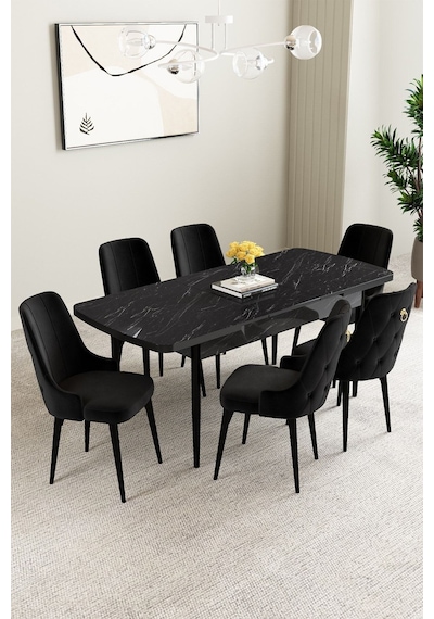 Clara Siyah Mermer Desen 80x132 Açılabilir Mdf Masa Yemek Odası Takımı,mutfak Takımı 6 Adet Sandalye Siyah Clara Siyah Mermer Desen 80x132 Açılabilir Mdf Masa Yemek Odası Takımı,mutfak Takımı 6 Adet Sandalye Siyah