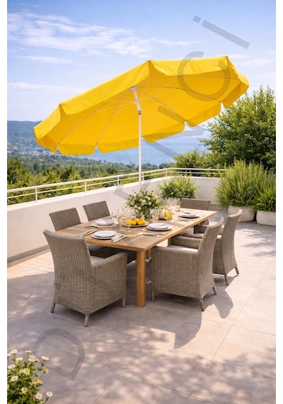 Plaj Şemsiyesi Sarı 200 Cm Çap / 10 Telli + Bidon + Taşıma Çantası Dahil