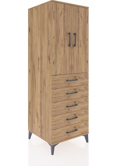 Kronos Dolap Tek Raflı 5 Çekmeceli Tek Askılı 60x59x182 Çam-çam Çam