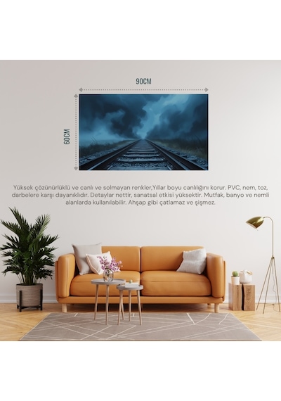 Doğa Ve Manzara Yatay Sis İçinde Kaybolan Demir Yolu Rayları Melankolik Ruh Hali 01 Çerçevesiz 90x60cm Pvc Tablo