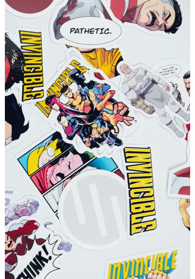 Invincible Temalı Sticker Paketi 20 Parça Yapışkanlı Kaliteli Su Geçirmez Etiket Seti Çok Renkli