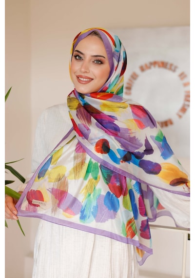 Mimiyum Nayf İpek Şal Pastel Desen - Lila