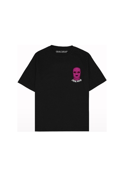 Flood Of Style Kadın Siyah Crlınk Thread Baskılı Oversize Bisiklet Yaka Tshirt
