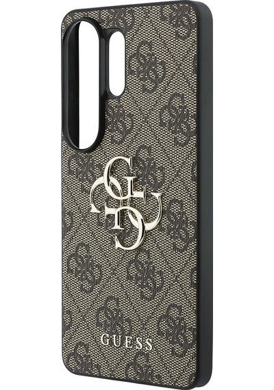 Galaxy S26 Ultra Uyumlu Kılıf Guess Lisanslı Pu Deri Büyük Metal Logo Dizaynlı Kapak Kahverengi