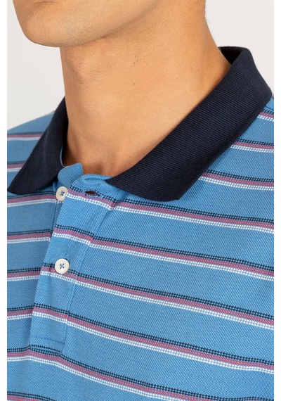 Tudors Slim Fit Dar Kesim Çizgili Polo Yaka Pike T-Shirt-24259 Mavi