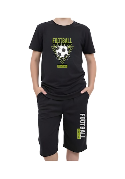3'lü Never-skater-football Baskılı Erkek Çocuk Kısa Kollu Çift Cepli Kapri Alt-üst Takım Çok Renkli