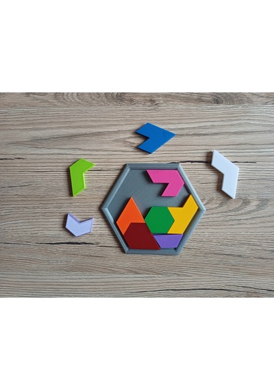 3d Baskı Altıgen Tangram Puzzle - Renkli Zeka Ve Eşleştirme Oyunu