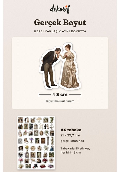 Romantik Çift Sticker Seti 100 Adet - Balo Aşk Ve Zarafet Klasik Ajanda Journal Defter Çıkartma Çok Renkli