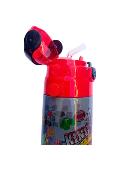 Askılı Pipetli Çelik Suluk Matara 550 Ml Koyu Gri Çok Renkli