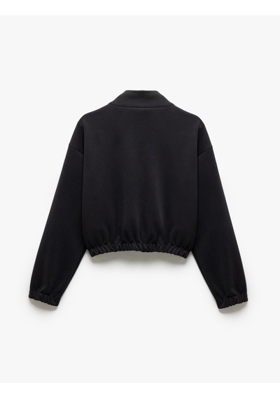 Koton Kolej Bomber Ceket Crop Kalın Modal Kumaş Düğmeli Cep Detaylı Siyah 5wak10096nk