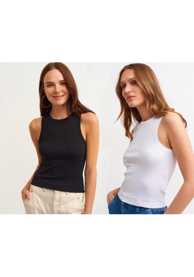 Refox Kadın 2'li Paket Fitilli Halter Yaka Örme Atlet T-shirt