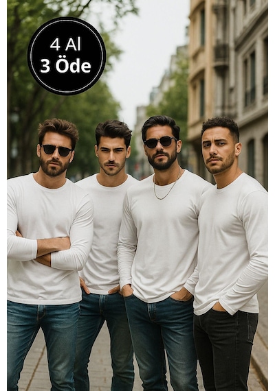 Rich Erkek Beyaz 4'lü Paket Basic Uzun Kollu Tişört Sporcu Body T-shirt Beyaz Rich Erkek Beyaz 4'lü Paket Basic Uzun Kollu Tişört Sporcu Body T-shirt Beyaz