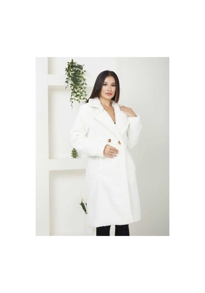 Harman Butik Kadın Astarlı Peluşlu Kaban Beyaz Beyaz