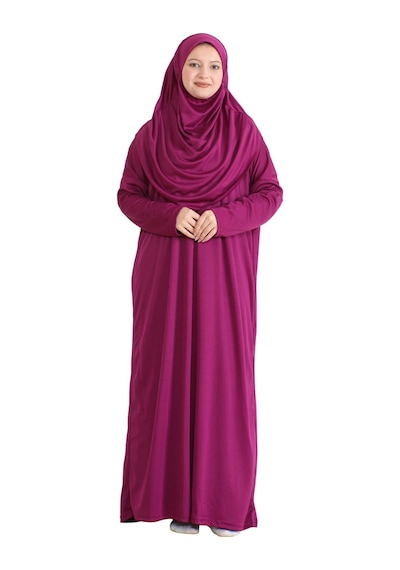 Modish Group Keseli Namaz Elbisesi Eşarp Ve Tesbih Hazır Tesettür Giyim Türban Müslüman Giysi Takım Fuşya