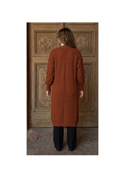 Onno Style Women Damla Kol Desen Kadın Triko Uzun Hırka Bordo