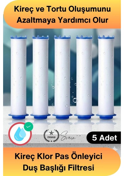 Filtre 5 Adet Duş Başlığı Filtresi Kireç Klor Pas Önleyici Yedek Filtre Seti Pamuk Su Arıtma Kartuş Standart