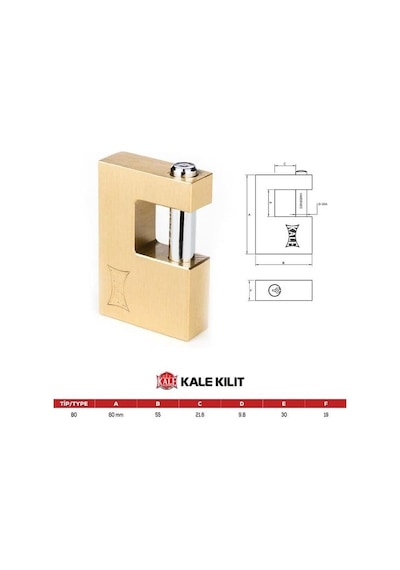 Kale Kilit Kale 80 Mm Prinç Kayar Milli Pimli Sarı Asma Kilit