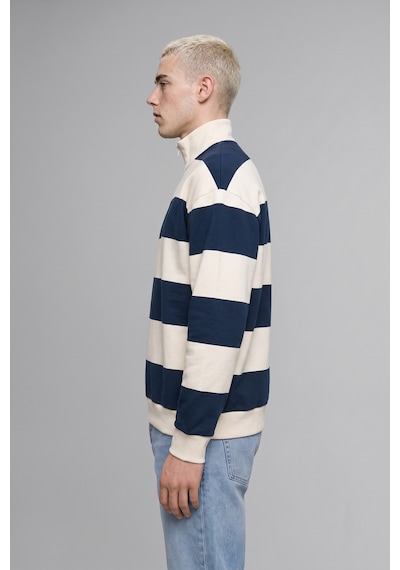 Defacto Boxy Fit Dik Yaka Yarım Fermuarlı Çizgili Sweatshirt C7045ax26aunv94 Lacivert-nv94