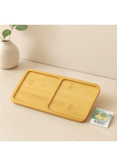 Bambu Ahşap 2 Bölmeli Dikdörtgen Mini Tepsi - 12x23.4 Cm