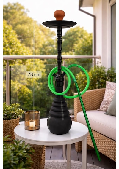 Hdmarketim Büyük Boy Nargile Takımı Cafe & Lounge Kullanımına Uygun Kalın Cam Şişe, Tek Hortumlu 78 Cm