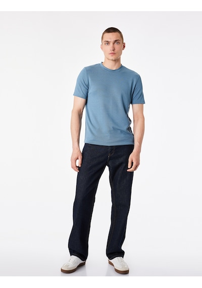 Koton Bisiklet Yaka Viskon Karışımlı Kısa Kollu Basic Slim Fit Tişört Mavi 6sam10285mk