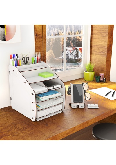 Design Otto Large Modest 6 Renk A4 Evrak Rafı Masaüstü Organizer Beyaz