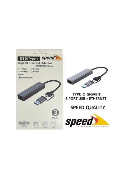 Uet01 10-100-1000 Usb - Type C 3 Port Usb 3.0 Çoklayıcı Gigabit Ethernet Çevirici