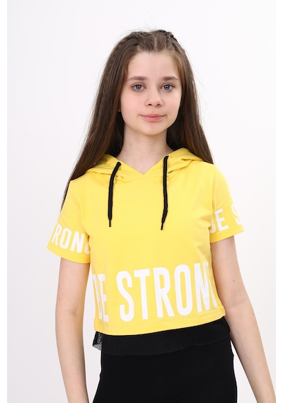 Toontoy Kids Toontoy Kız Çocuk Be Strong Baskılı Kapüşonlu Tişört Sarı