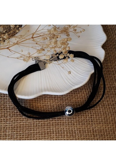 Siyah Makrome İp & Metal Boncuk Kadın Choker Kolye Yeşil