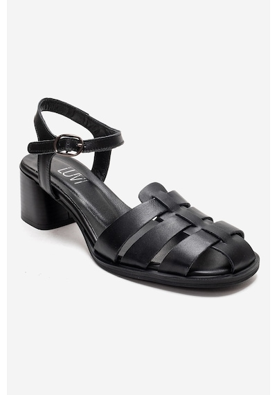 Luvishoes Evora Siyah Cilt Hakiki Deri Kadın Kalın Topuklu Sandalet