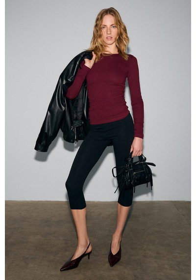 ETHIQUET INSSAZA Kadın Vücuda Oturan Büzgülü Slim Fit Bordo Bluz