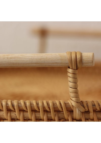 Bohem Rattan Kulplu Hasır Tepsi 35, Iskandinav, Modern