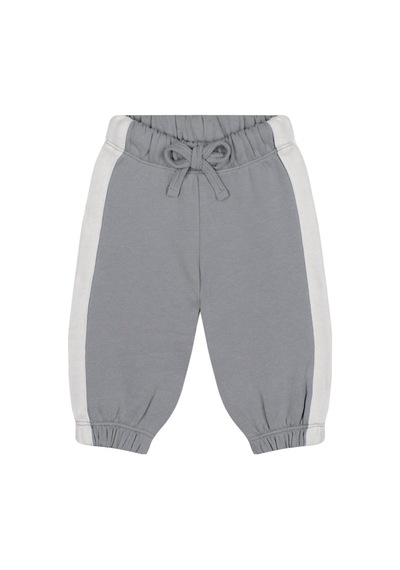 Antebies Organik Gri Beyaz Beli Lastikli Bağcıklı Manşetli Erkek Bebek Sweatshirt Eşofman Takımı