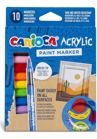 Carioca Akrilik Paint Marker Su Bazli Fırça Uçlu 10'lu Çok Renkli