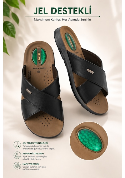 Daye 45008 Hafif Yumuşak Tabanlı Comfort Jelli Çapraz Bant Erkek Terlik Siyah