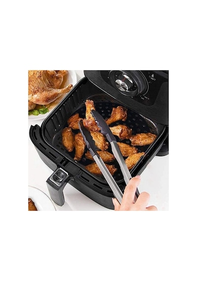 Siyah Isıya Dayanıklı Yıkanılabilir Silikon Fırın Ve Airfryer Kare Model Pişirme Matı 21,5 Cm Bx40