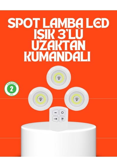 Kablosuz 3 Lü Spot Led Lamba Seti Uzaktan Kumandalı Enerji Tasarruflu Aydınlatma 1247956