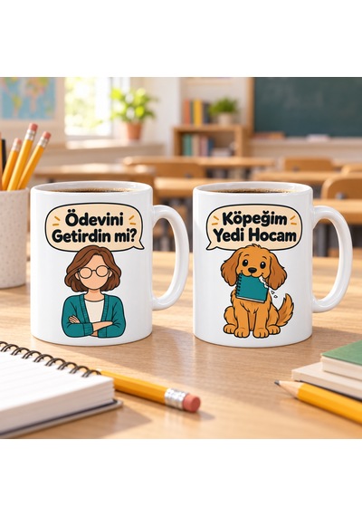 Storeşahin Ödevini Getirdin Mi 2'li Porselen Kupa Seti - Model 400 Shn0720 Çok Renkli