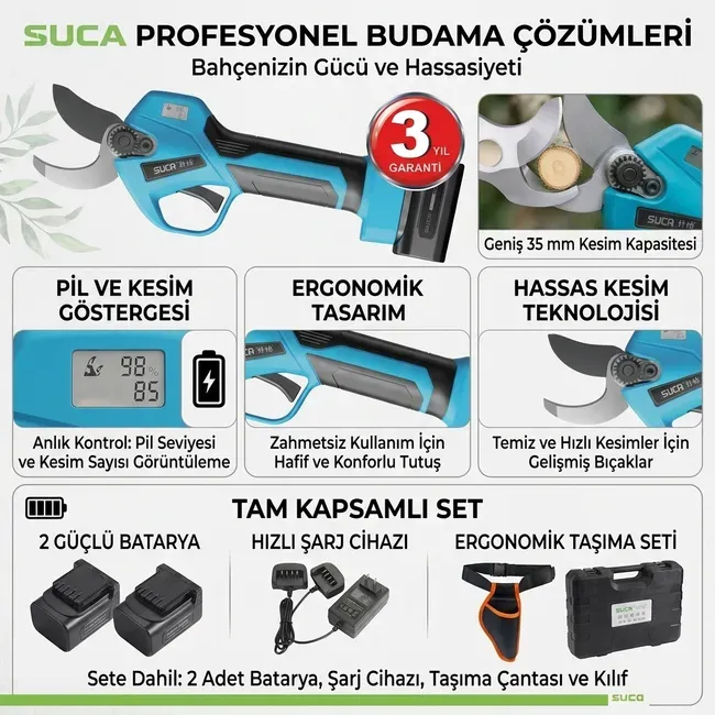 Suca Sc 8635 Led Ekranlı Akülü Budama Makası 35 Mm