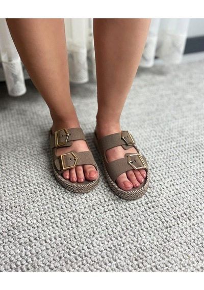 Asmi Shoes Kadın Eleni Vizon Süet Çift Tokalı Rahat Taban Terlik