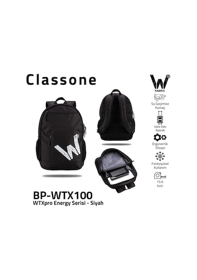 Classone Bp Wtx100 Energy Serisi 15 6 &quot Su Geçirmez Kumaş Laptop, Notebook Sırt Çantası Siyah
