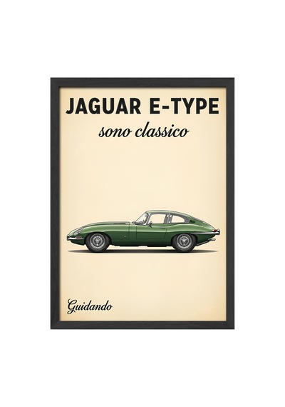 Jaguar E-type Siyah Ahşap Çerçeveli Poster, Dekoratif Araba Duvar Tablosu