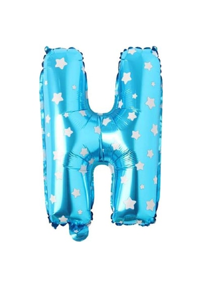 H Harfi 16 Inç Mavi Yıldızlı Renk Folyo Balon 36 Cm 6