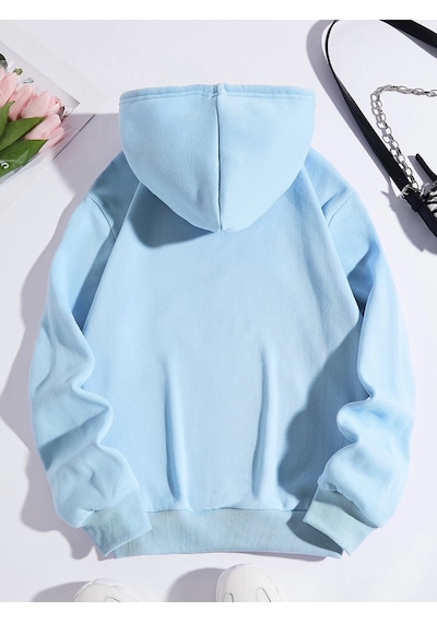 Startmore Mavi Unisex Erkek/kadın Bb Renkli Özel Baskılı Oversize Kapüşonlu