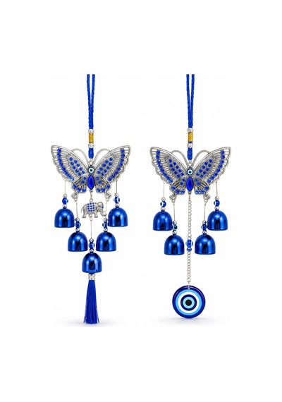 2 Adet Metal Nazar Boncuğu Rüzgar Çanı Metal Rüzgar Çanı Dekorasyon Ve Duvar Süsü, Asma Süs Wind Chime 35 Cm