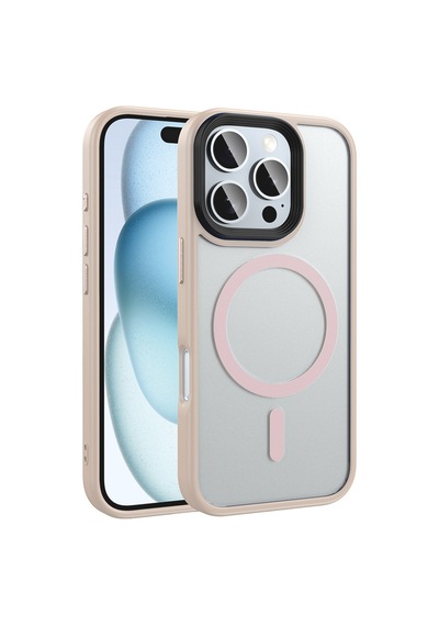 Apple Uyumlu iPhone 16 Pro Kılıf Mat Arka Yüzey Wireless Şarj Özellikli Zore Flet M-safe Kapak Rose Gold