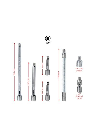 6497 1/4" Lokma Uzatma Arakol Adaptör Seti 7 Parça