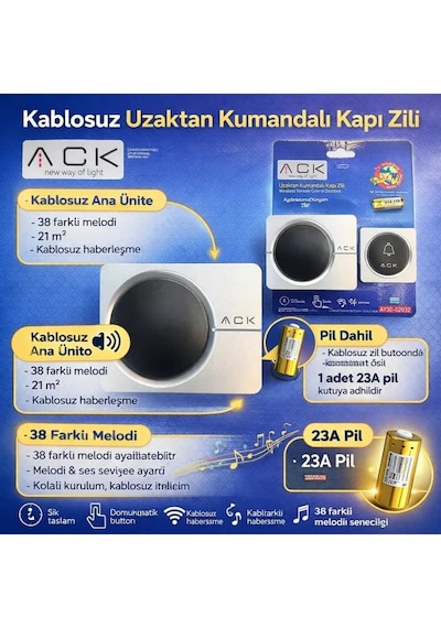 Ack 32 Melodili Uzaktan Kumandali Zil Gri/siyah